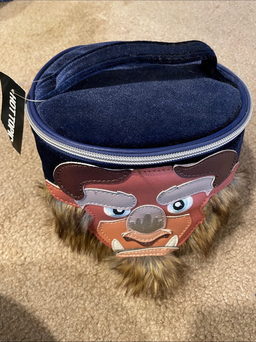 Hot Topic Navy Blue Faux Fur Beauty & the Beast Face Toiletry Bag